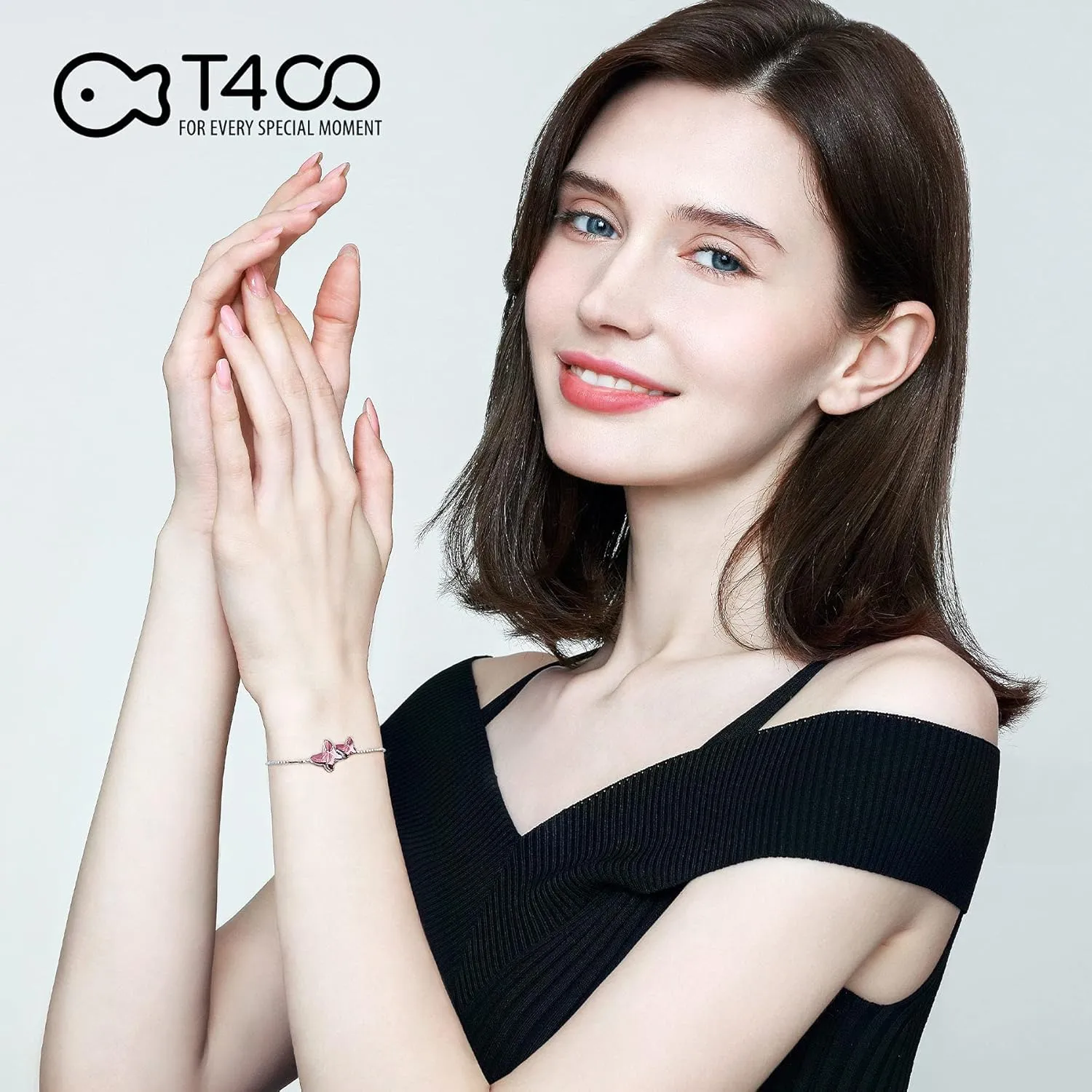 T400 Bracelets for Women Blue Purple Pink Butterfly Crystal Bangle Link Bracelet Jewelry Birthday Gift for Her