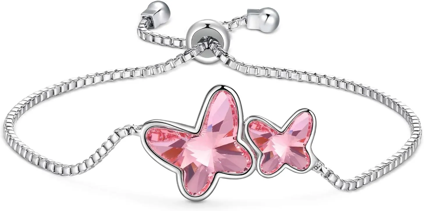 T400 Bracelets for Women Blue Purple Pink Butterfly Crystal Bangle Link Bracelet Jewelry Birthday Gift for Her
