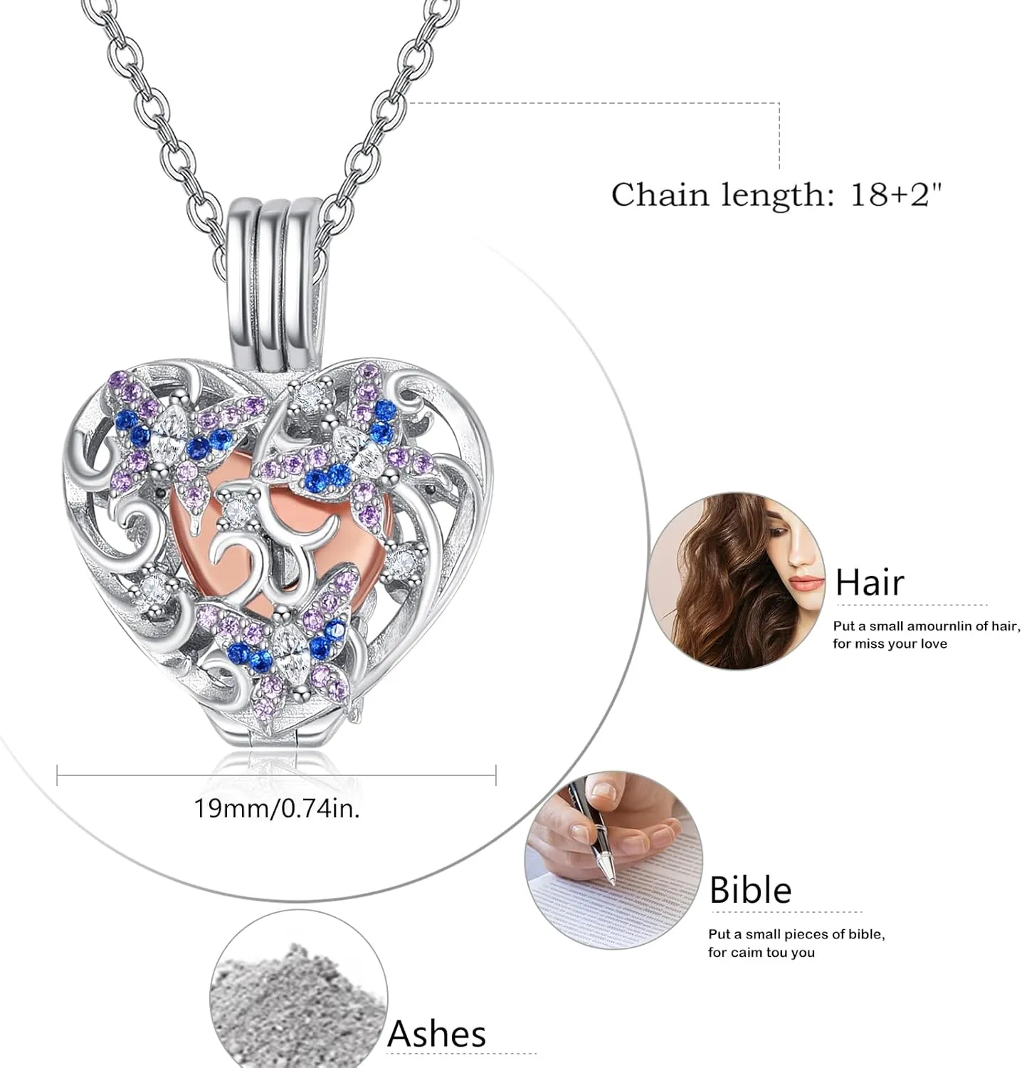 TANGPOET Heart Ashes Necklace 925 Sterling Silver Urn Necklace, Cremation Jewelry for Ashes Pendant, Memorial Jewelry Gifts for Women Men