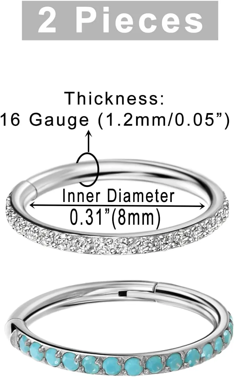 TDEBA 20G 18G 16G Clear CZ Nose Rings Hoop, 316L Surgical Steel Cartilage Earrings Hoop, 5-12mm Daith Helix Rook Tragus Piercing Jewelry, Stainless Steel Earring Silver Conch Piercing Jewelry