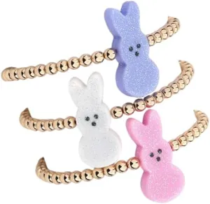tenghong2021 3 Pcs Easter Acrylic Rabbit Bracelet Beaded Handmade Colorful Cartoon Gift Holiday Bracelets Jewelry Set