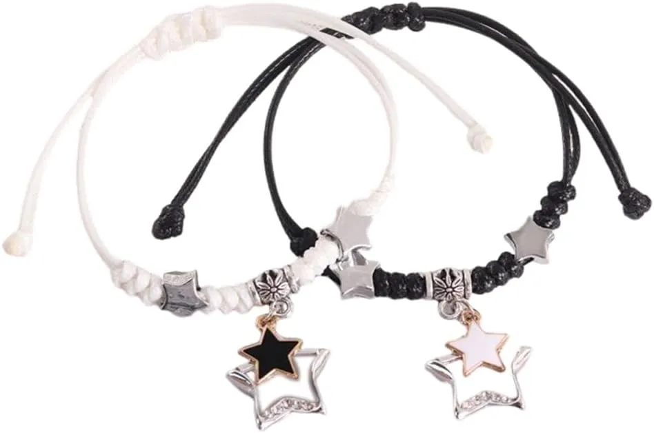 tenghong2021 Y2k Aesthetic Star Bracelet Handmade Star Love Strand Matching Couple Bracelets for Women Gift Charm Dainty Long Distance Relationship Jewelry