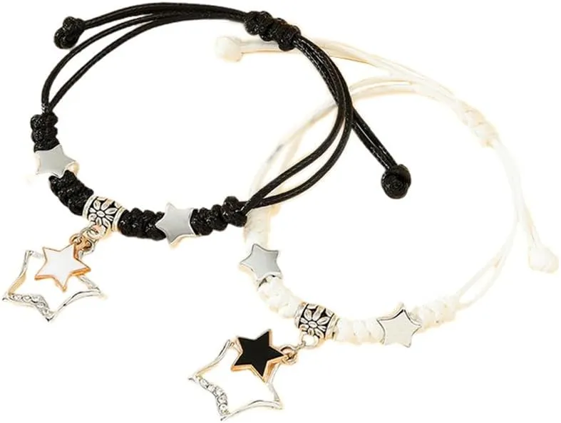 tenghong2021 Y2k Aesthetic Star Bracelet Handmade Star Love Strand Matching Couple Bracelets for Women Gift Charm Dainty Long Distance Relationship Jewelry