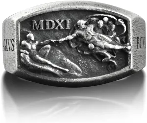 The Creation of Adam Michelangelo Ring, Renaissance Art Spiritual Mens Ring in Silver, Pinky Signet Ring For Men, One Of A Kind Faith Ring