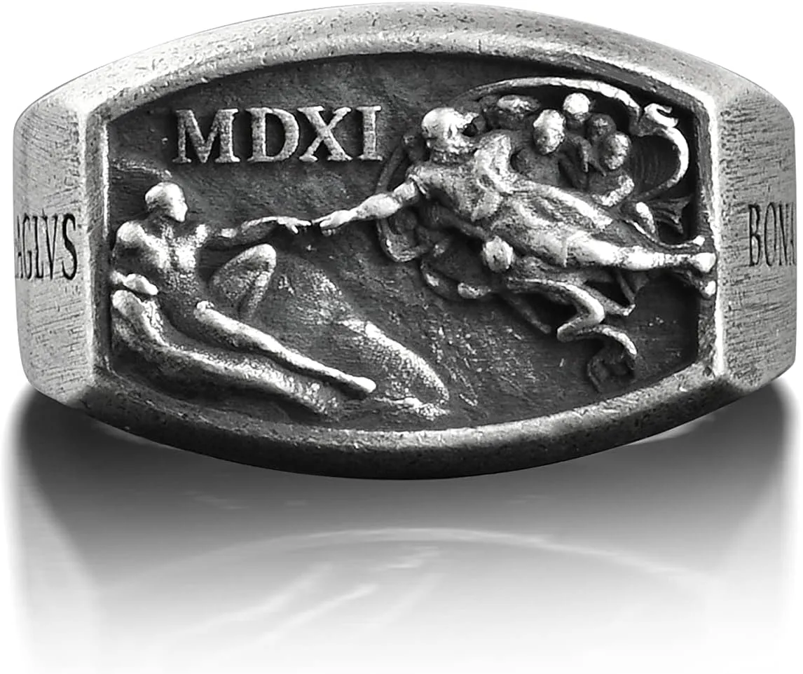 The Creation of Adam Michelangelo Ring, Renaissance Art Spiritual Mens Ring in Silver, Pinky Signet Ring For Men, One Of A Kind Faith Ring