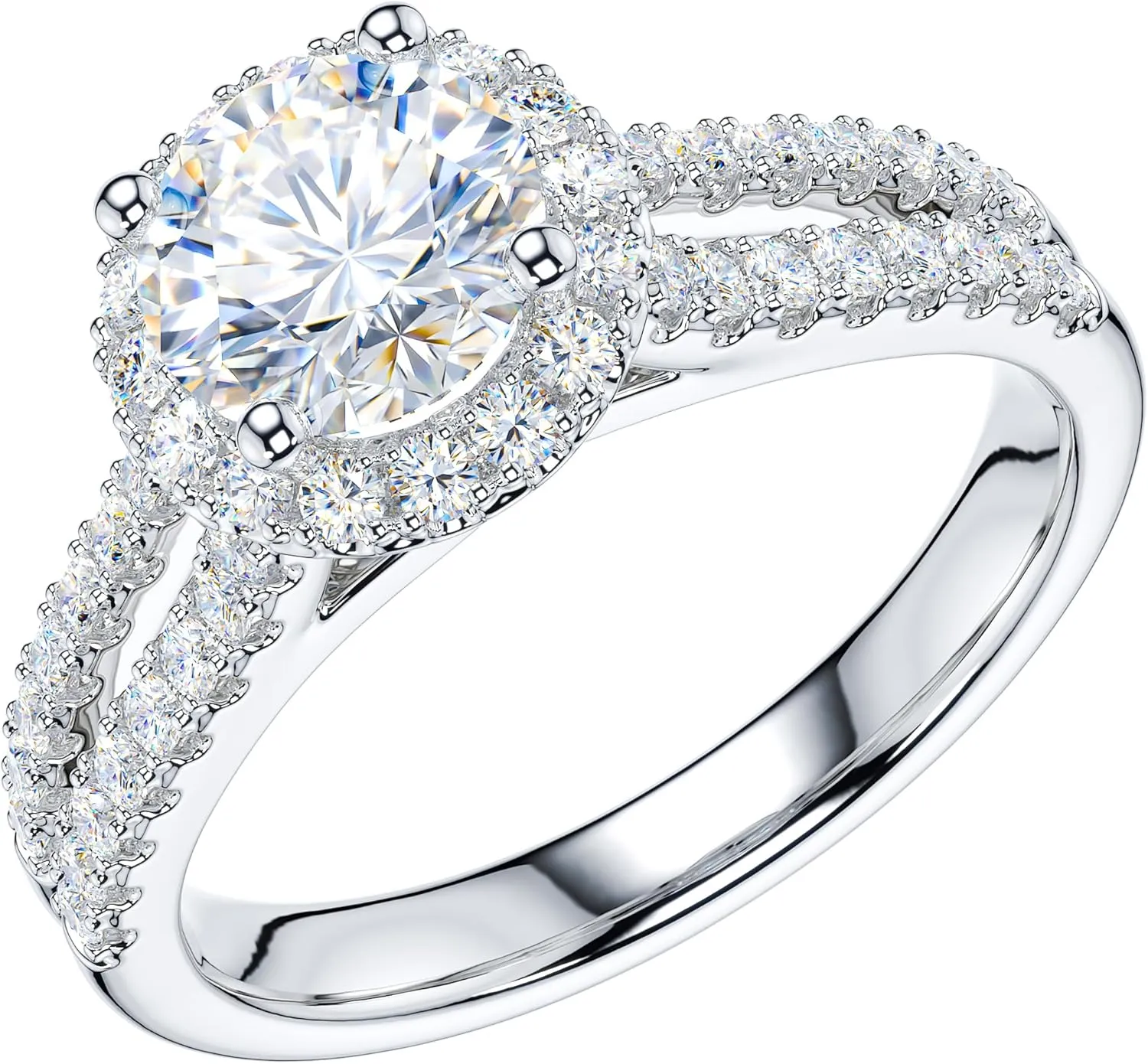 THELANDA 1CT Round Brilliant Cut Sterling Silver Split Shank Halo Promise Ring Engagement Ring For Her