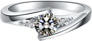 THREE MAN 0.5CT Twisted Star NSCD Simulated Engagement Rings Diamond Ring for Women 925 Silver Ring