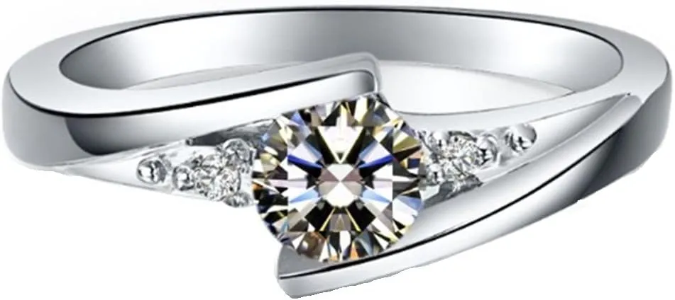 THREE MAN 0.5CT Twisted Star NSCD Simulated Engagement Rings Diamond Ring for Women 925 Silver Ring
