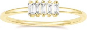 TIGRADE 1.5mm Eternity Ring 14k Gold Plated Stacking Ring Baguette Cubic Zirconia Petite Wedding Band for Women Size 3-12