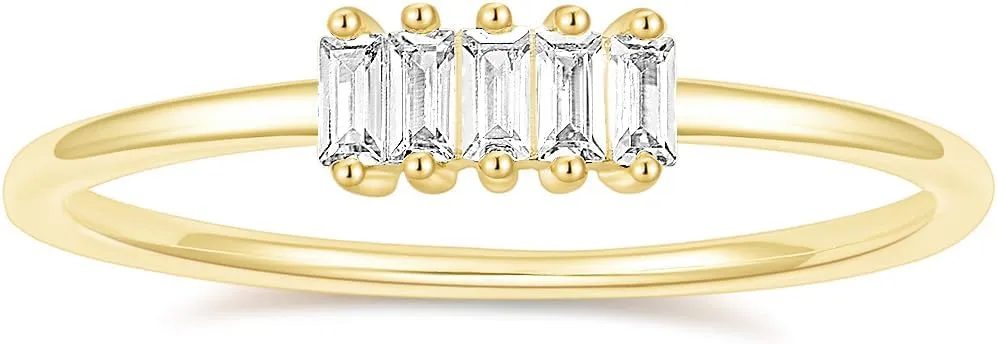 TIGRADE 1.5mm Eternity Ring 14k Gold Plated Stacking Ring Baguette Cubic Zirconia Petite Wedding Band for Women Size 3-12