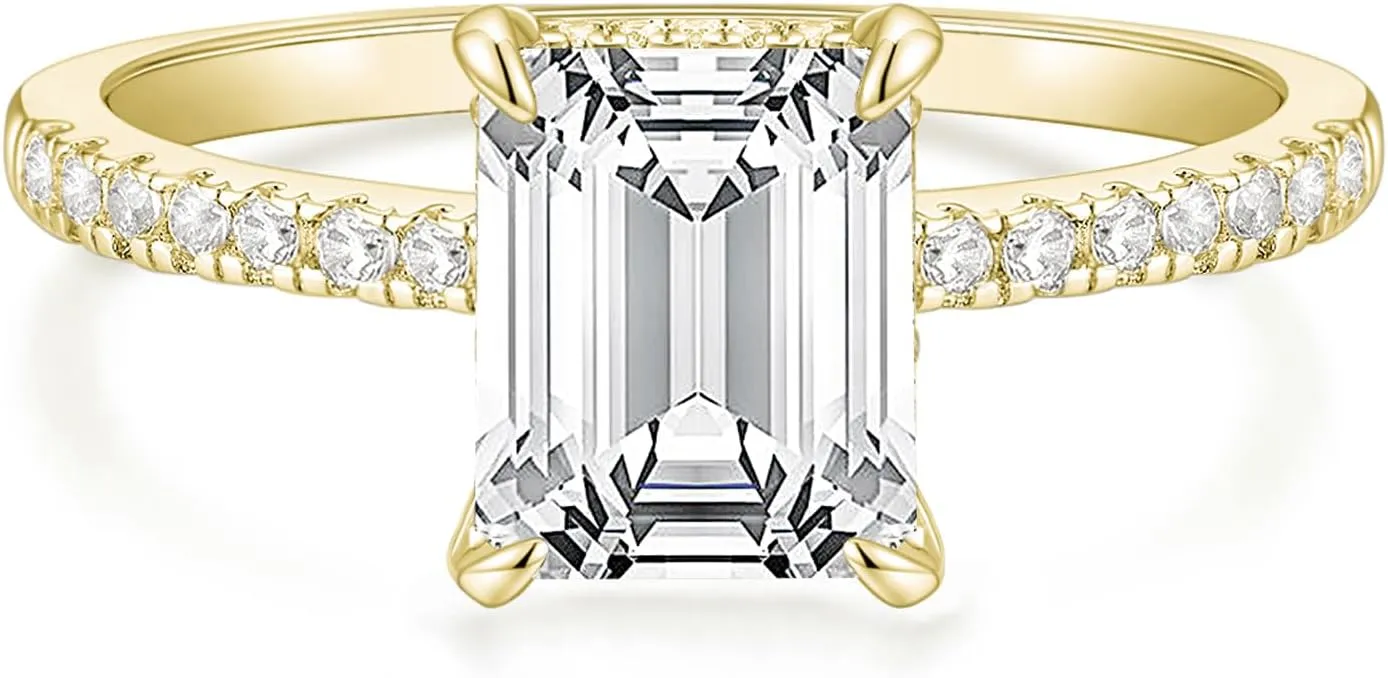 TIGRADE 3CT Engagement Ring for Women Emerald Cut Cubic Zirconia Wedding Band CZ Promise Wedding Ring Size 4-11