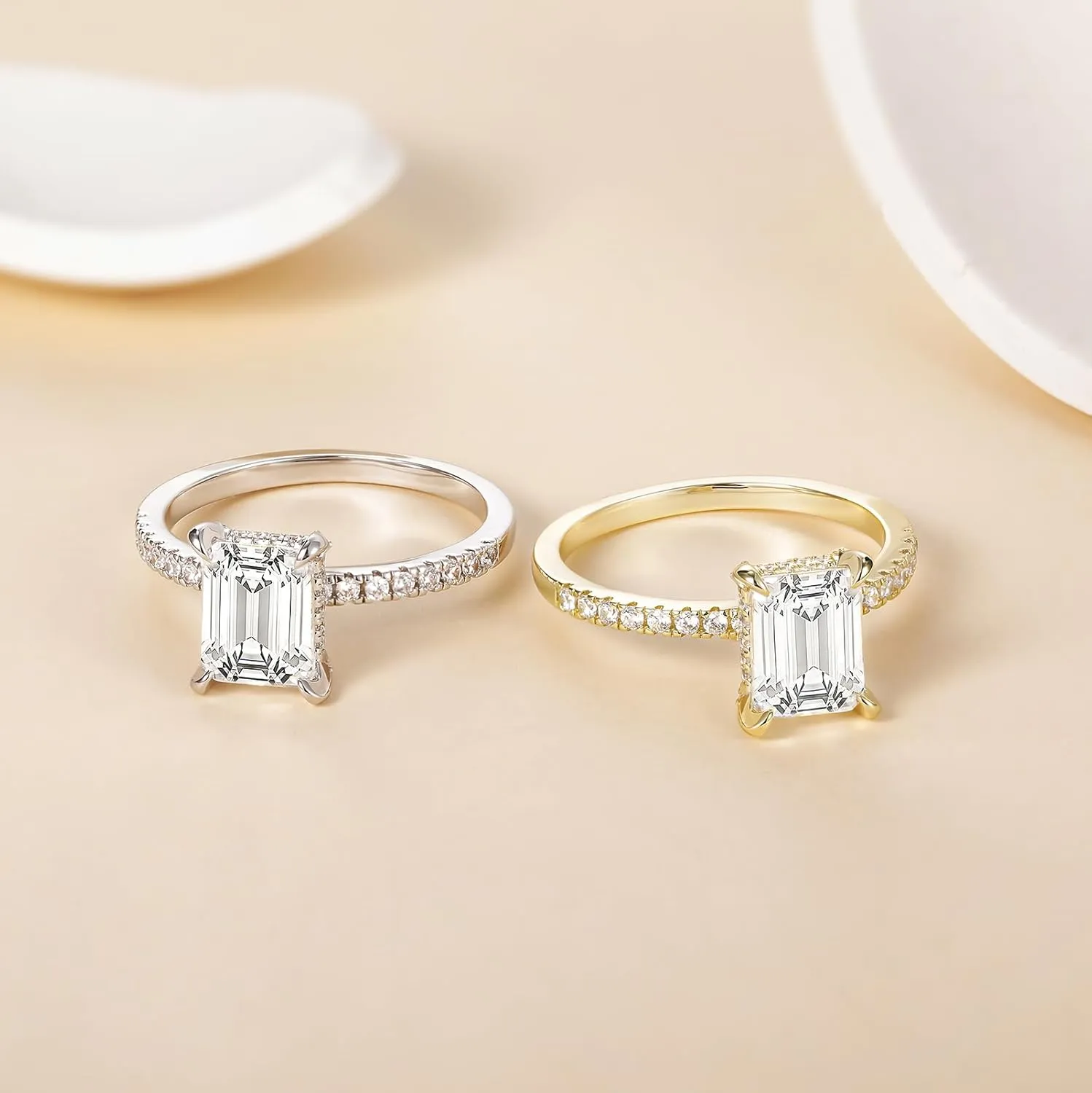 TIGRADE 3CT Engagement Ring for Women Emerald Cut Cubic Zirconia Wedding Band CZ Promise Wedding Ring Size 4-11