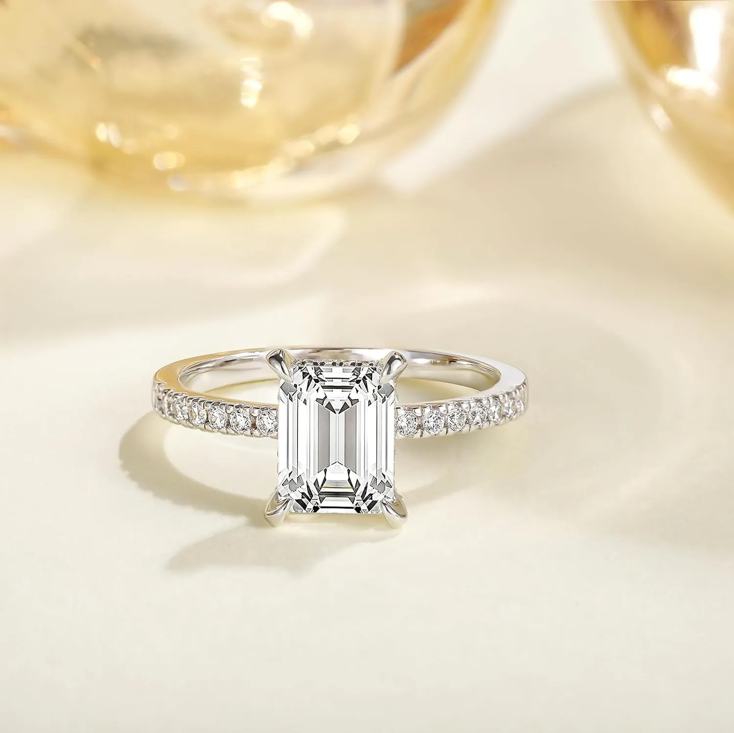 TIGRADE 3CT Engagement Ring for Women Emerald Cut Cubic Zirconia Wedding Band CZ Promise Wedding Ring Size 4-11