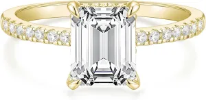 TIGRADE 3CT Engagement Ring for Women Emerald Cut Cubic Zirconia Wedding Band CZ Promise Wedding Ring Size 4-11