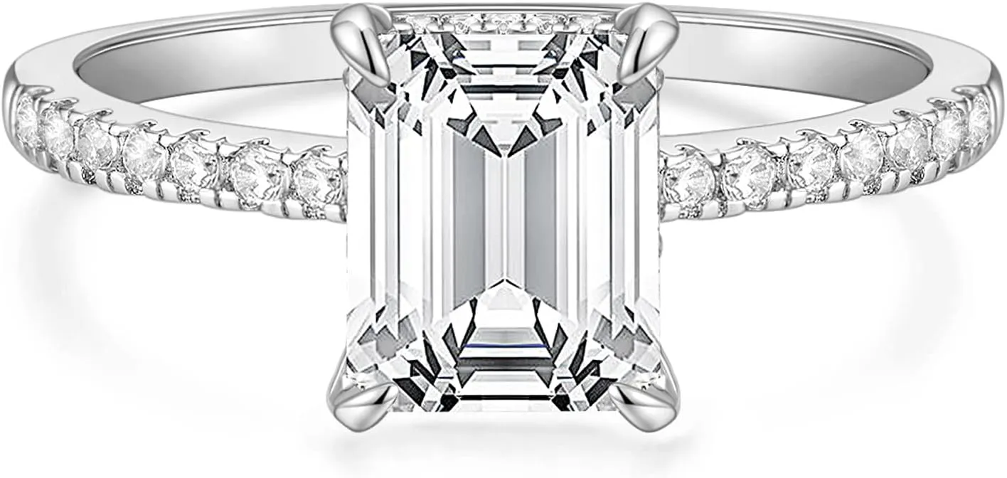 TIGRADE 3CT Engagement Ring for Women Emerald Cut Cubic Zirconia Wedding Band CZ Promise Wedding Ring Size 4-11