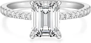 TIGRADE 3CT Engagement Ring for Women Emerald Cut Cubic Zirconia Wedding Band CZ Promise Wedding Ring Size 4-11