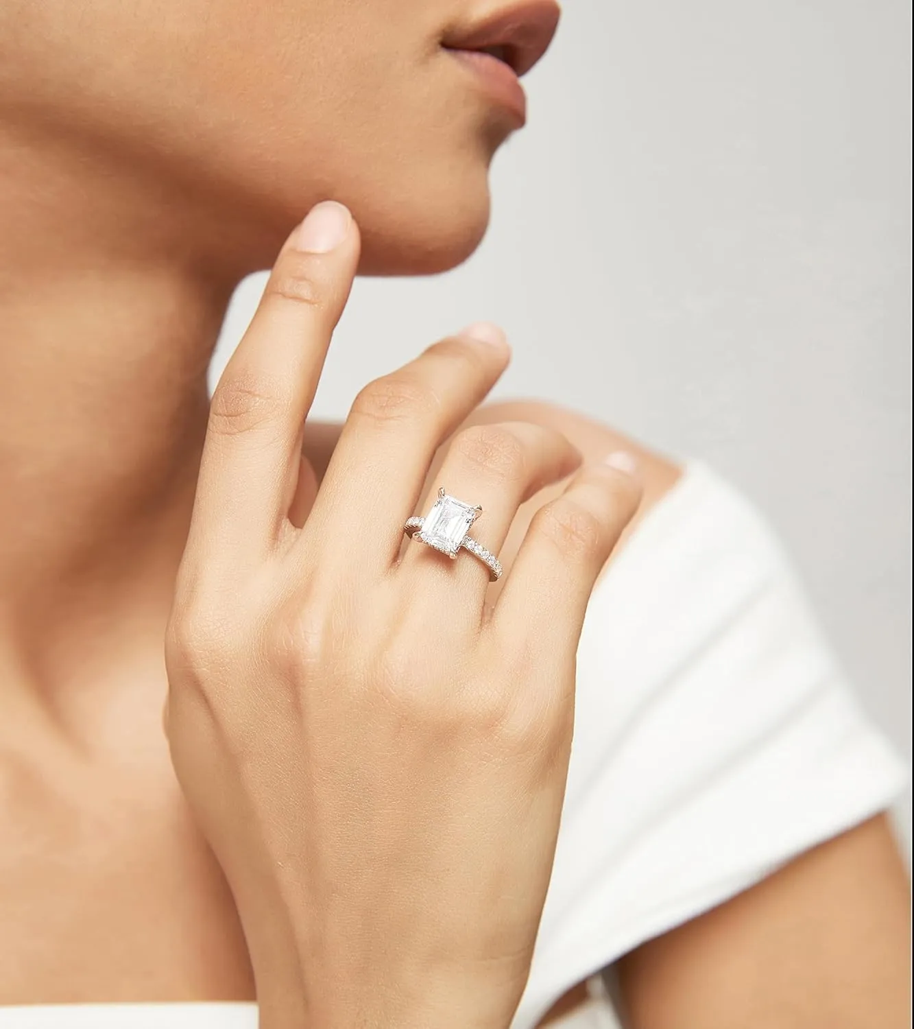 TIGRADE 3CT Engagement Ring for Women Emerald Cut Cubic Zirconia Wedding Band CZ Promise Wedding Ring Size 4-11
