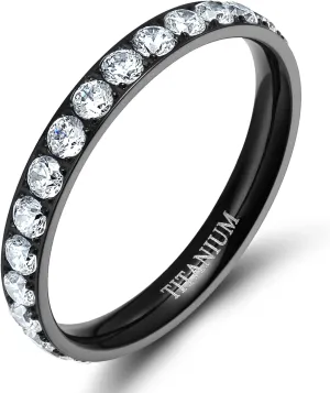 TIGRADE 3mm Women Titanium Engagement Ring Cubic Zirconia Eternity Wedding Band Size 3-13.5