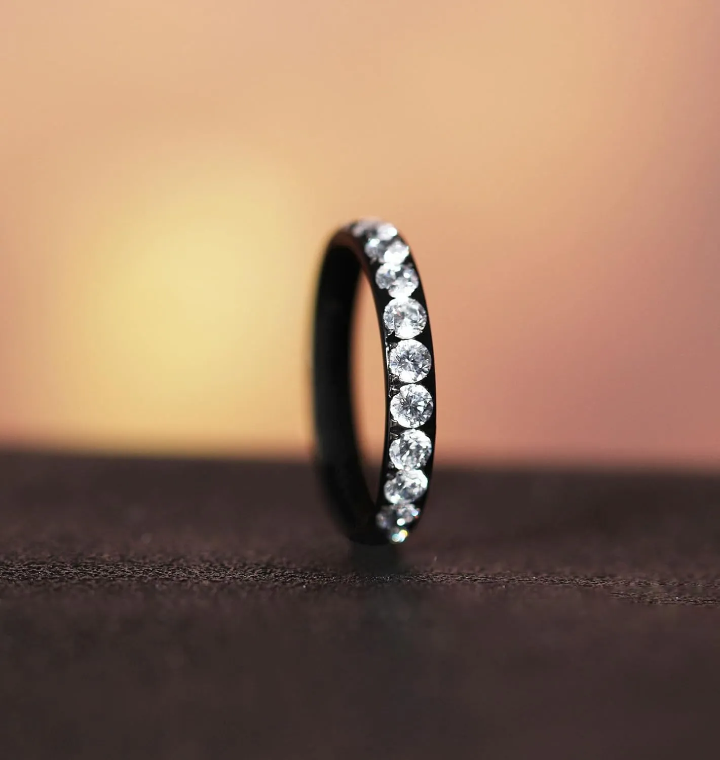 TIGRADE 3mm Women Titanium Engagement Ring Cubic Zirconia Eternity Wedding Band Size 3-13.5