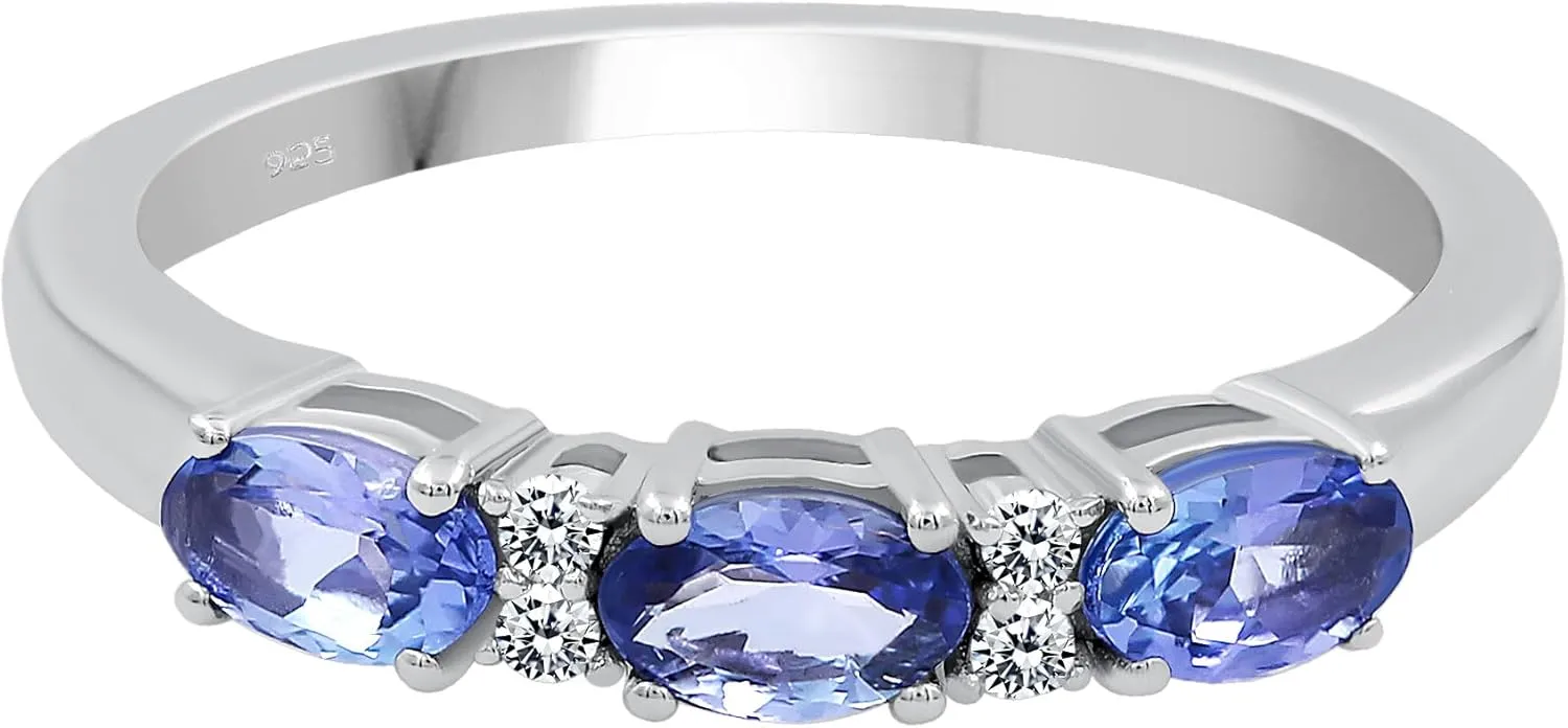TISHAVI Natural Tanzanite & Diamond Rings For Women, Real 925 Sterling Silver 18K Gold/Rhodium Plated Birthstone Ring Genuine Jewelry Gift For Mom Wife Sister
