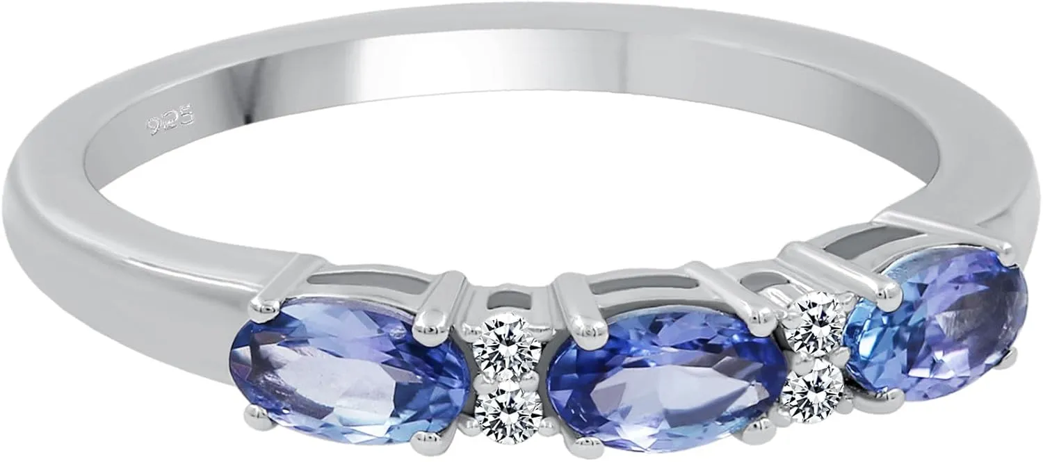 TISHAVI Natural Tanzanite & Diamond Rings For Women, Real 925 Sterling Silver 18K Gold/Rhodium Plated Birthstone Ring Genuine Jewelry Gift For Mom Wife Sister