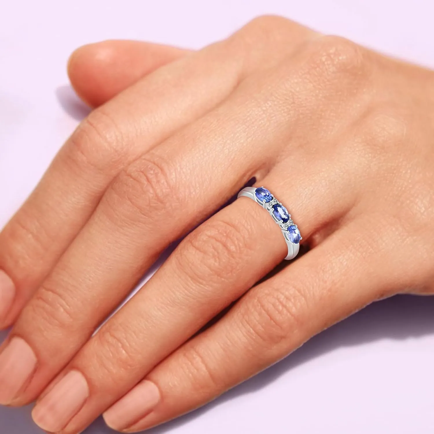 TISHAVI Natural Tanzanite & Diamond Rings For Women, Real 925 Sterling Silver 18K Gold/Rhodium Plated Birthstone Ring Genuine Jewelry Gift For Mom Wife Sister