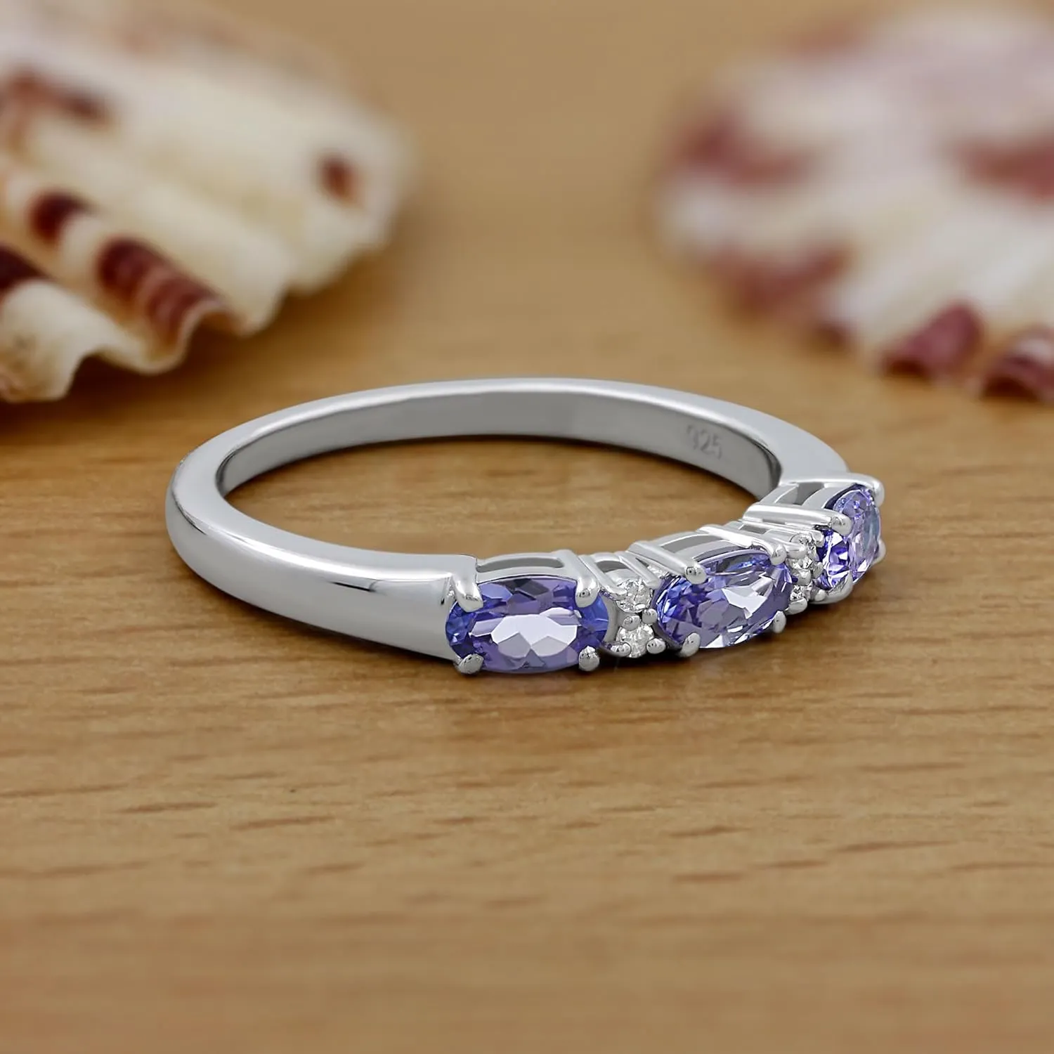 TISHAVI Natural Tanzanite & Diamond Rings For Women, Real 925 Sterling Silver 18K Gold/Rhodium Plated Birthstone Ring Genuine Jewelry Gift For Mom Wife Sister