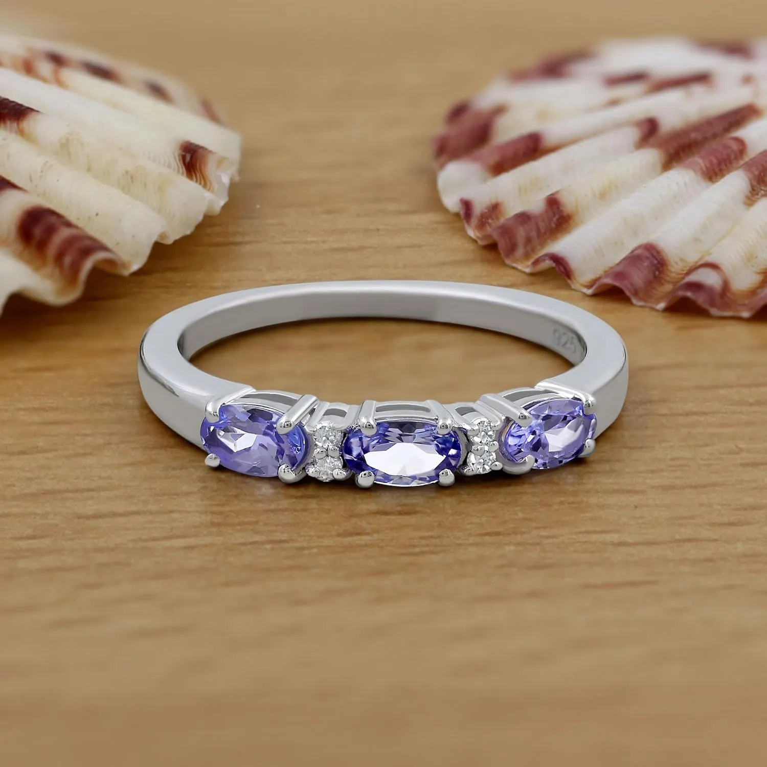 TISHAVI Natural Tanzanite & Diamond Rings For Women, Real 925 Sterling Silver 18K Gold/Rhodium Plated Birthstone Ring Genuine Jewelry Gift For Mom Wife Sister