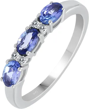 TISHAVI Natural Tanzanite & Diamond Rings For Women, Real 925 Sterling Silver 18K Gold/Rhodium Plated Birthstone Ring Genuine Jewelry Gift For Mom Wife Sister