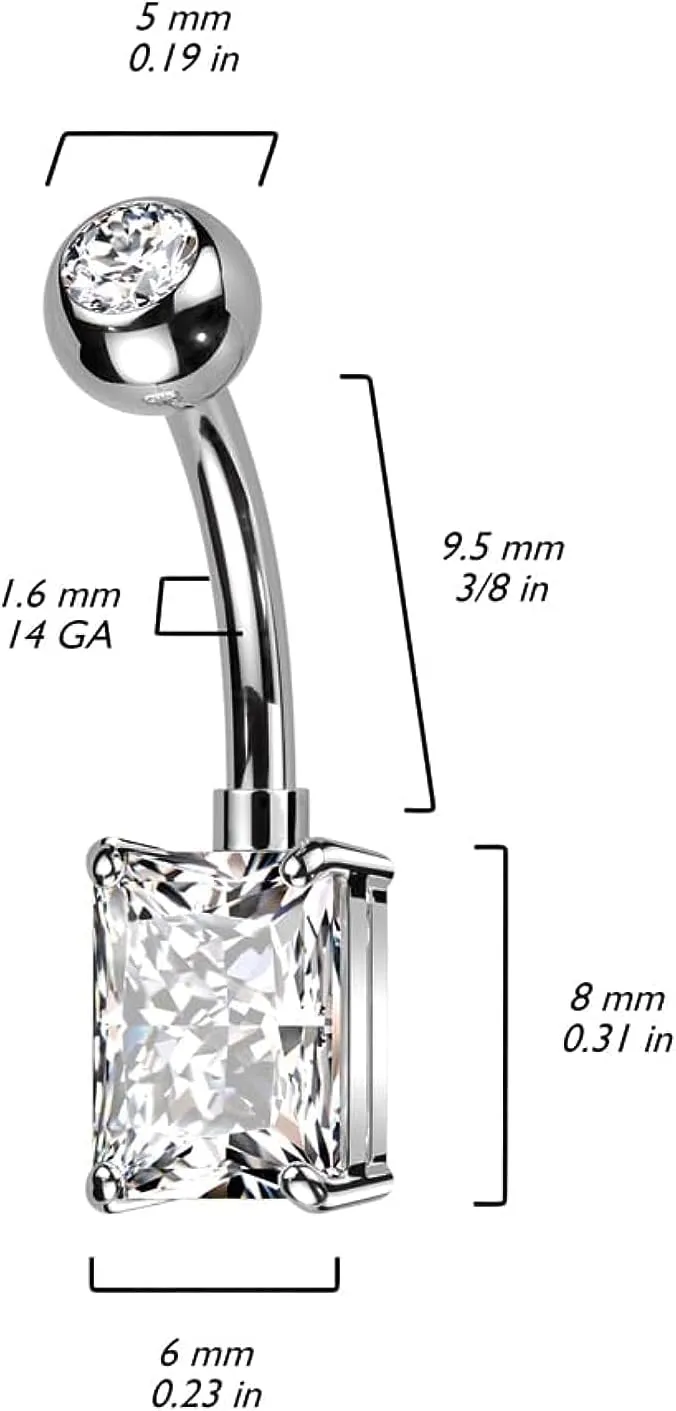 Titanium With Pressed Fit CZ Top and Rectangle Brass Prong CZ Belly Button Navel Ring