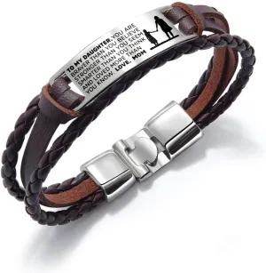 To My Daughter Bracelets, Stainless Steel Girl Wristband, Daughter Bracelet From Mom, Daughter Gift (Brown)