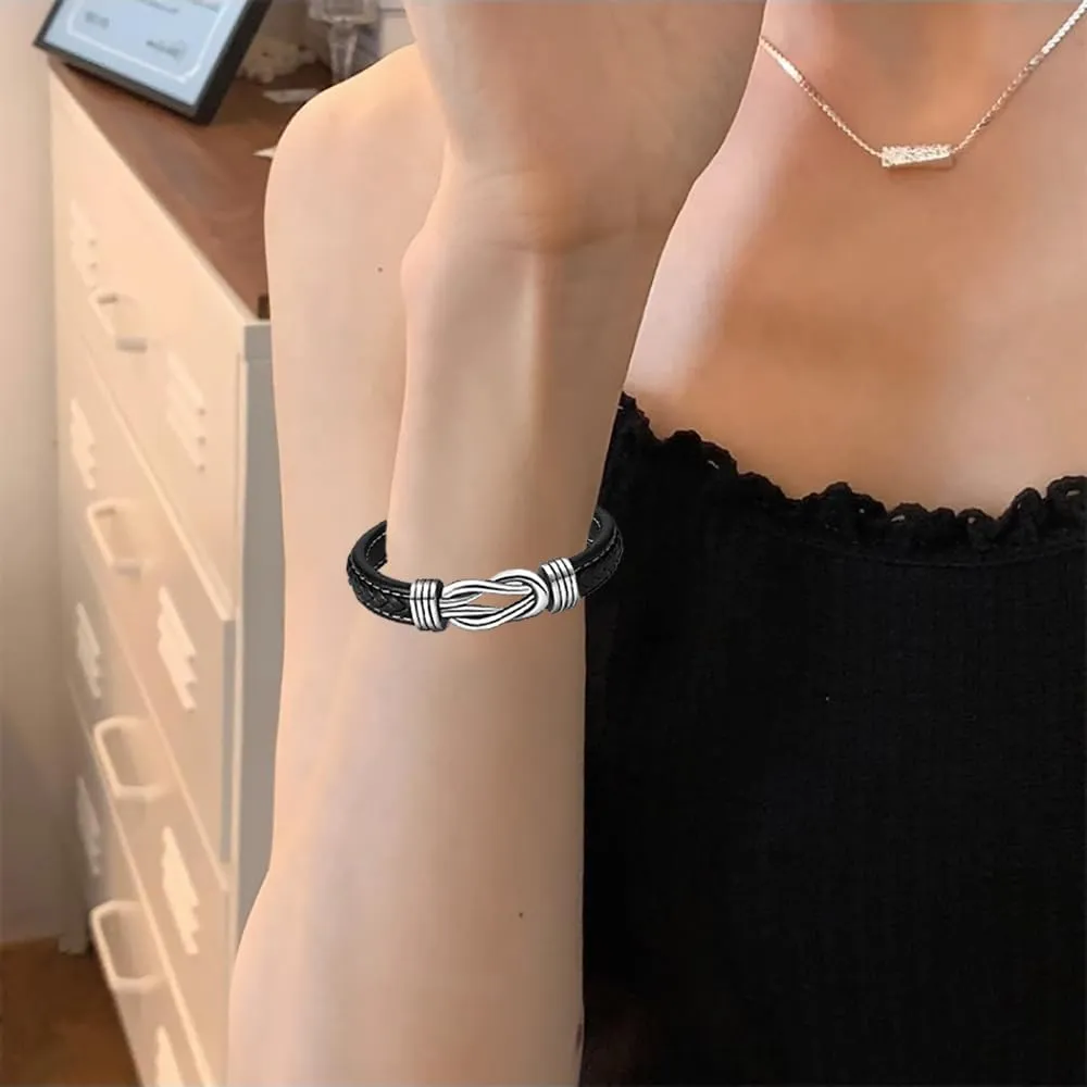 To My Daughter Love You Forever Bracelet, Mother and Daughter Braided Leather Inspirational Wristband Stainless Steel Infinity Knot Engraved Bangle Gift from Mom