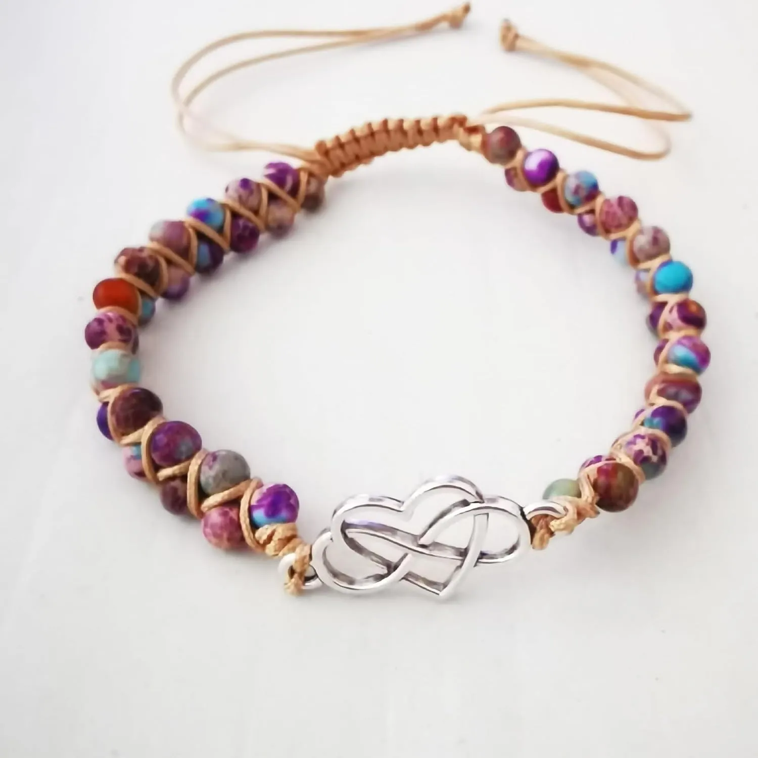 To My Granddaughter/Daughter/Mom Gift From Grandma -Infinity Heart Bracelet For Women, Natural Emperor Stone Double Layer Purple Beaded Woven Wrap Bracelets Adjustable Mind Peace Jewelry