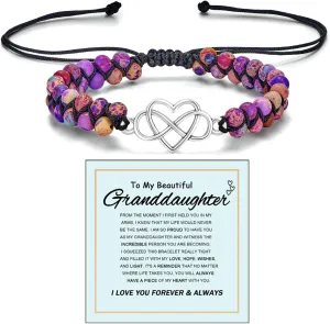 To My Granddaughter/Daughter/Mom Gift From Grandma -Infinity Heart Bracelet For Women, Natural Emperor Stone Double Layer Purple Beaded Woven Wrap Bracelets Adjustable Mind Peace Jewelry