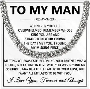 To My Man Necklace, Man Cuban Link Chain Necklace For Boyfriend, Gifts For Husband From Wife, Birthday Gift For Boyfriend, Valentine Gift For Boyfriend, Boyfriend Necklace From Girlfriend With Card