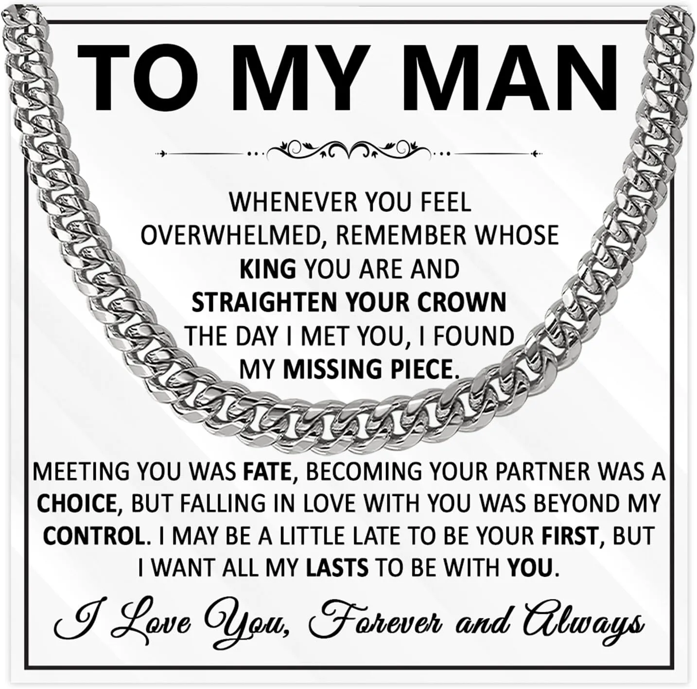 To My Man Necklace, Man Cuban Link Chain Necklace For Boyfriend, Gifts For Husband From Wife, Birthday Gift For Boyfriend, Valentine Gift For Boyfriend, Boyfriend Necklace From Girlfriend With Card
