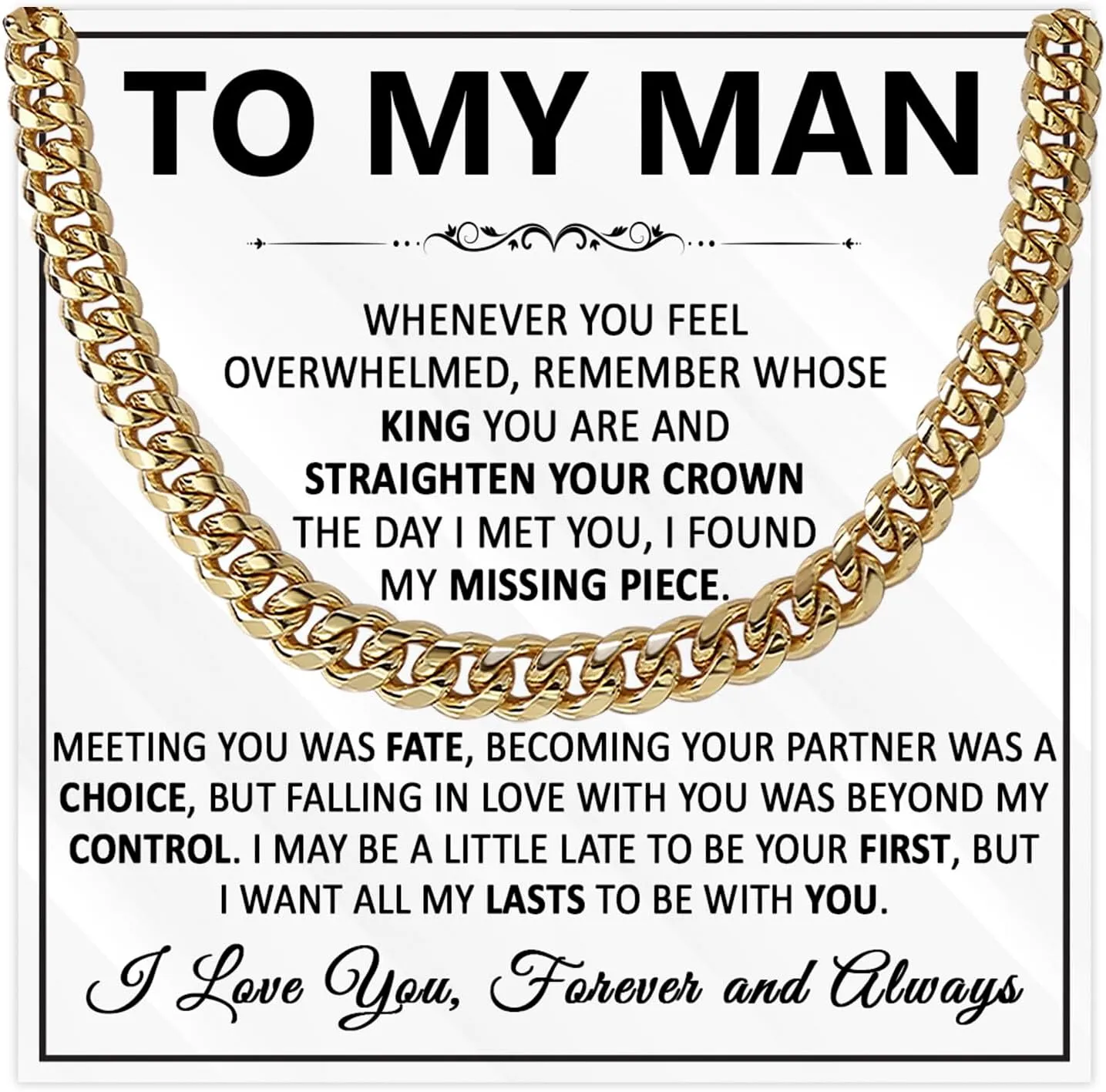 To My Man Necklace, Man Cuban Link Chain Necklace For Boyfriend, Gifts For Husband From Wife, Birthday Gift For Boyfriend, Valentine Gift For Boyfriend, Boyfriend Necklace From Girlfriend With Card