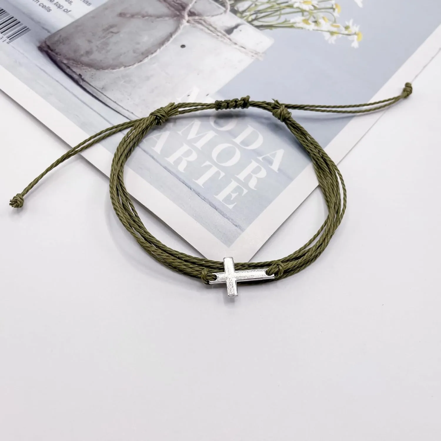 Todu 3 Pcs Cross Bracelets Handmade Braided String Rope Friendship Bracelet Religious Belief Faith Christian Jewelry
