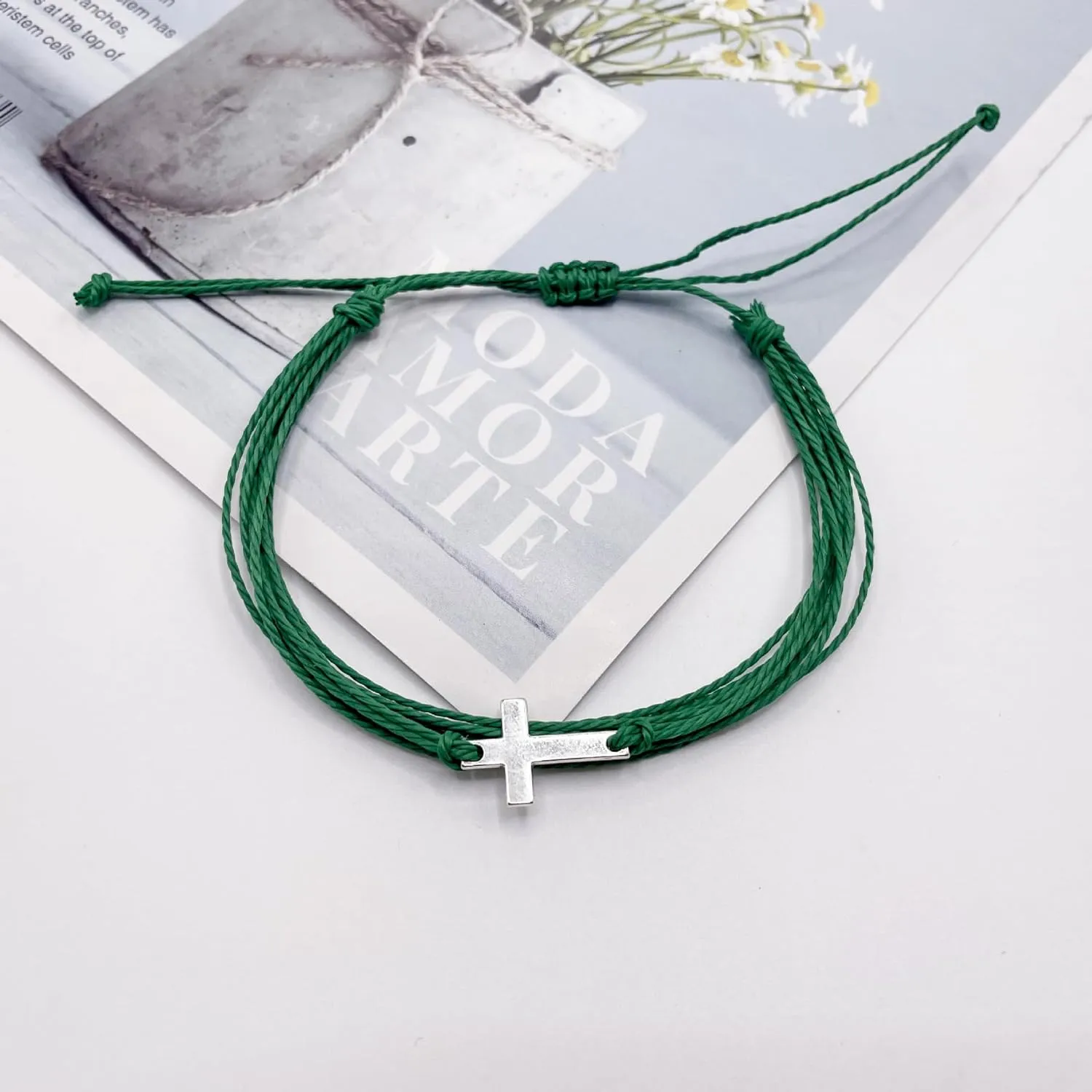 Todu 3 Pcs Cross Bracelets Handmade Braided String Rope Friendship Bracelet Religious Belief Faith Christian Jewelry