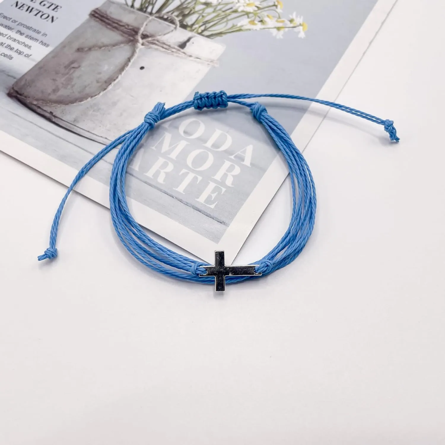 Todu 3 Pcs Cross Bracelets Handmade Braided String Rope Friendship Bracelet Religious Belief Faith Christian Jewelry