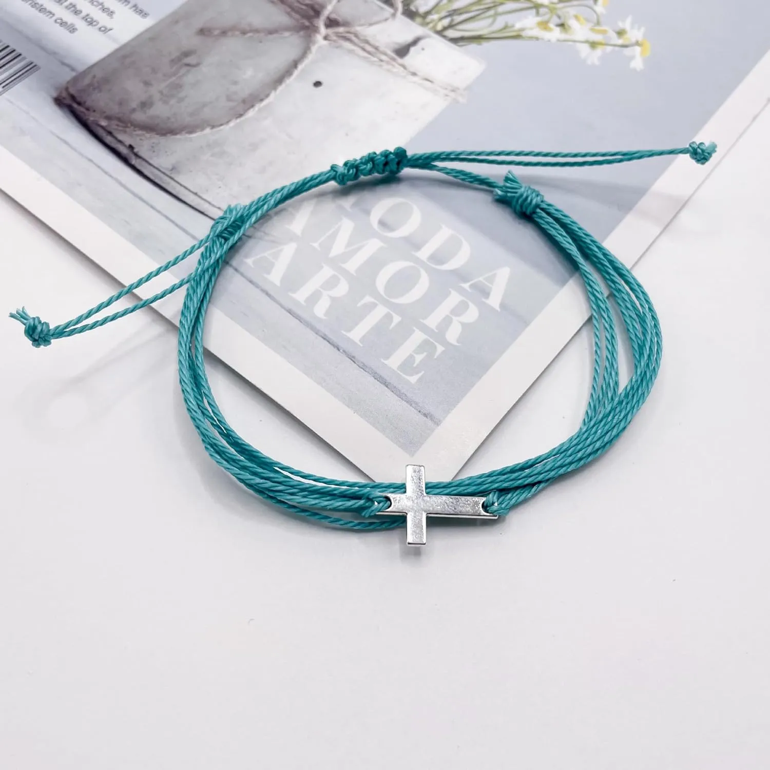 Todu 3 Pcs Cross Bracelets Handmade Braided String Rope Friendship Bracelet Religious Belief Faith Christian Jewelry