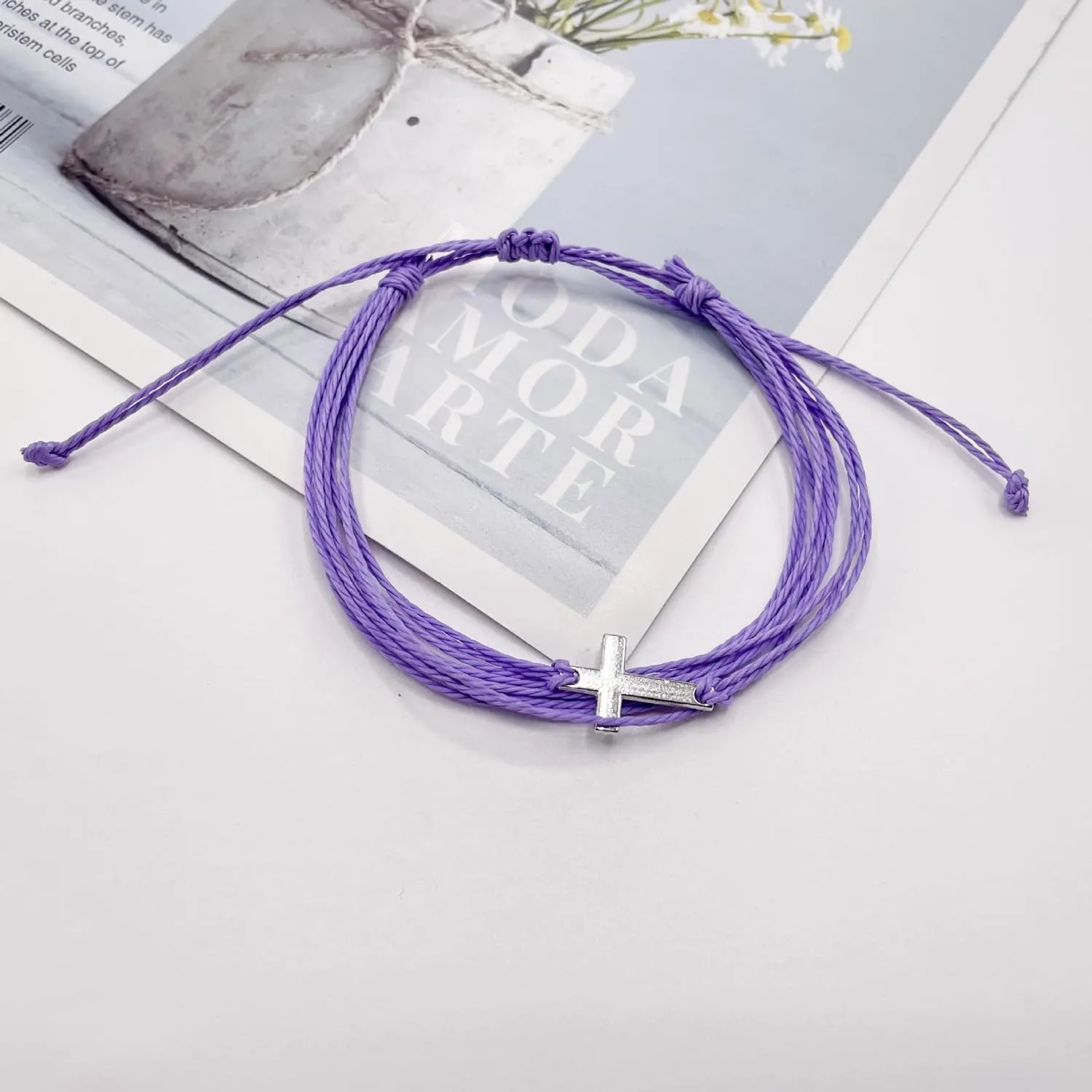Todu 3 Pcs Cross Bracelets Handmade Braided String Rope Friendship Bracelet Religious Belief Faith Christian Jewelry
