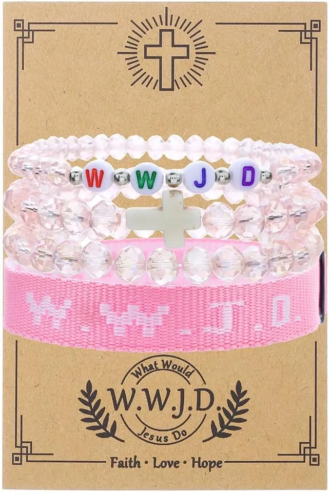 Todu 4Pcs Cross Bracelet WWJD Braided Rope Crystal Beaded Wristband Bracelets What Would Jesus Do Inspirational Religious Faith Christian Jewelry for Women Men