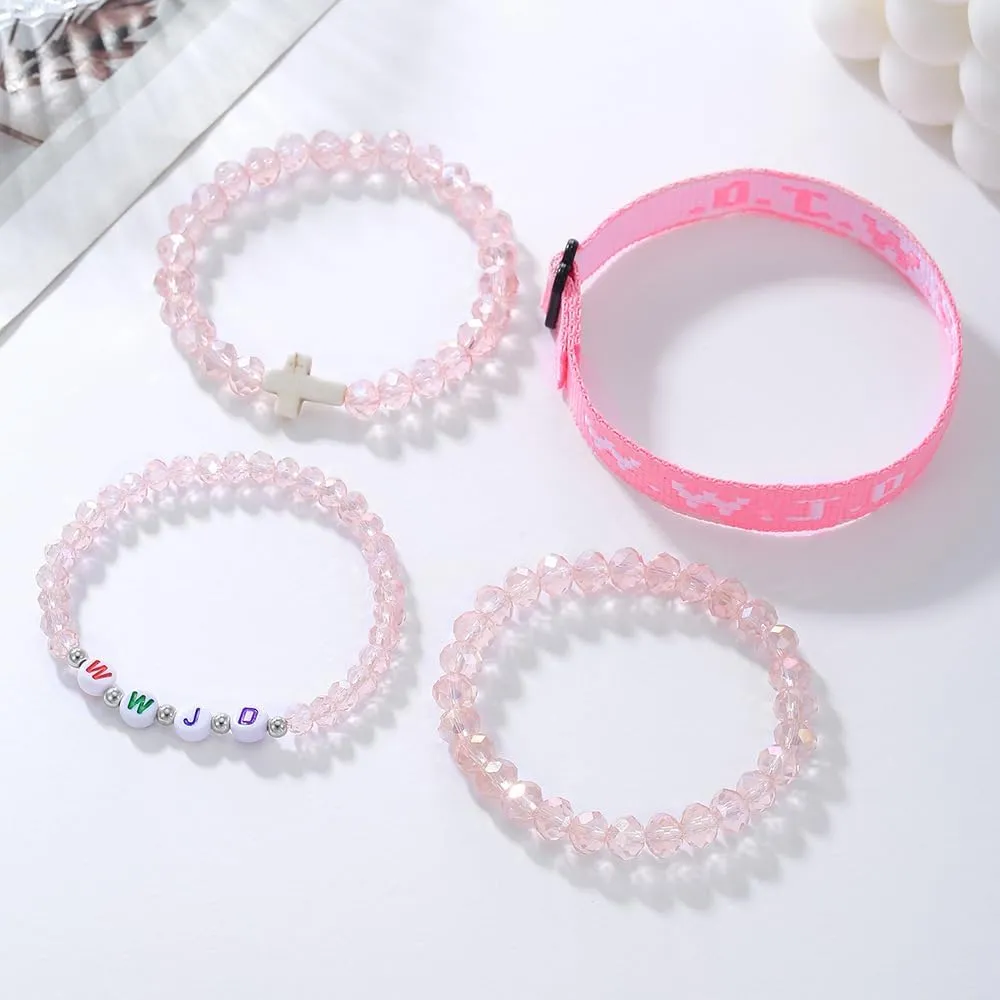 Todu 4Pcs Cross Bracelet WWJD Braided Rope Crystal Beaded Wristband Bracelets What Would Jesus Do Inspirational Religious Faith Christian Jewelry for Women Men