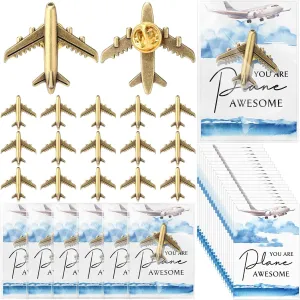 Tondiamo Flight Attendant Appreciation Gifts Bulk Airplane Lapel Pins with Thank You Cards for Travel Adventure Accessories Suitcase Party Favors