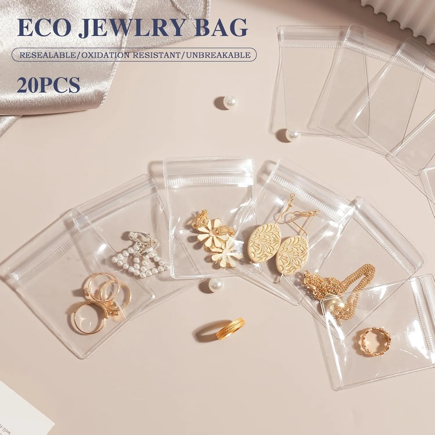 Travel Jewelry Bags, 20Pcs Clear Travel Jewelry Organizer, Portable Anti Tarnish Jewelry Storage Pouch Bag Gift for Women Girl, 20Pcs Clear Bags