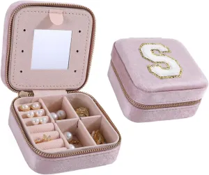Travel Jewelry Case for Women Fashion, S Initial Small Travel | Gifts Trendy Stuff | Personalized Pink for Teen Girl