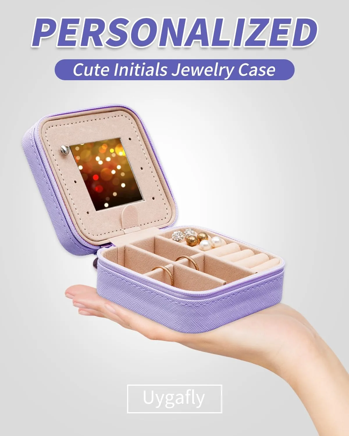 Travel Jewelry Case - Personalized Jewelry Box for Women, Small Jewelry Organizer and Storage Aesthetic, Travel Essentials Birthday Gifts for Girls Women | Lavender