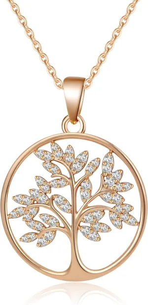 Tree of Life Necklace for Women 18K Gold/White Gold Tree Jewelry Pendant Zircon Necklace Anniversary Valentine's Day Gifts for Women 16 2