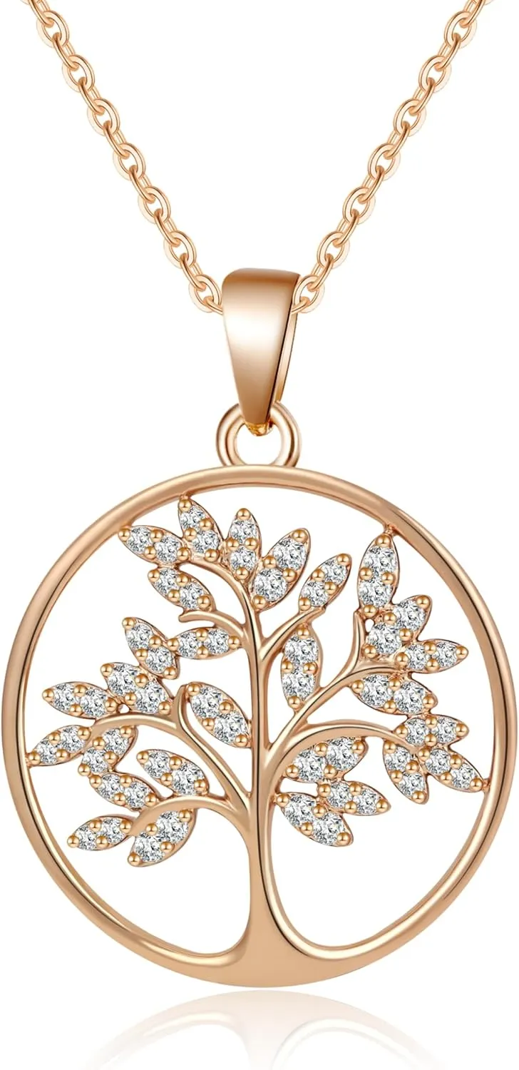 Tree of Life Necklace for Women 18K Gold/White Gold Tree Jewelry Pendant Zircon Necklace Anniversary Valentine's Day Gifts for Women 16 2